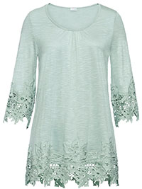 TURQUOISE Crochet Trim 3/4 Sleeve Top - Plus Size 22/24 to 26/28 (XL to 2XL)