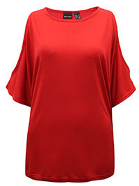 RED Round Neck Cold Shoulder Top - Plus Size 10/12 to 30/32 (S to 3XL)