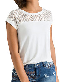 IVORY Lace Insert Short Sleeve Top - Size 6/8 to 26/28 (XS to 2XL)