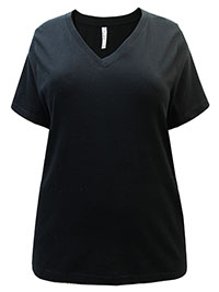 BLACK Pure Cotton V-Neck T-Shirt - Plus Size 20/22 to 28/30 (2 to 4)