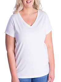 IRREGULAR - WHITE Pure Cotton V-Neck T-Shirt - Plus Size 20/22 to 24/26 (2 to 3)