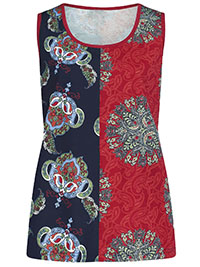 RED Pure Cotton Patchwork Print Top - Plus Size 20 to 30