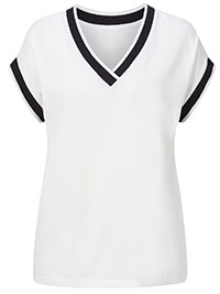 IVORY Contrast Trim V-Neck Top - Plus Size 12 to 30