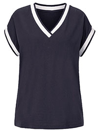 NAVY Contrast Trim V-Neck Top - Plus Size 12 to 30