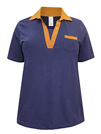 NAVY Pure Cotton Eyelet Detail Polo Collar Top - Plus Size 18 to 28