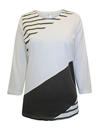 IVORY Pure Cotton Color Block 3/4 Sleeve Top - Plus Size 12 to 28