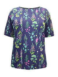 NAVY Pure Cotton Floral Print Half Sleeve Top - Plus Size 12 to 30