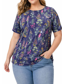 NAVY Pure Cotton Floral Print Half Sleeve Top - Plus Size 12 to 30