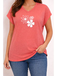 CORAL Pure Cotton Floral Foiled Print T-Shirt - Plus Size 14/16 to 30/32