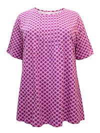 PINK Pure Cotton Tile Print Pintuck Top - Plus Size 22 to 30