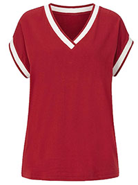 RED Contrast Trim V-Neck Top - Plus Size 12 to 30