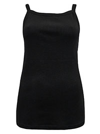BLACK Pure Cotton Ribbed Strappy Vest Top - Size 10/12 to 26/28 (S to 2XL)