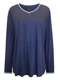 NAVY Modal Blend Metallic Trim Long Sleeve Top - Plus Size 22/24 (XL)