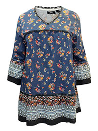 NAVY Cotton Blend Border Print Tunic - Plus Size 18/20 to 26/28 (L to 2XL)