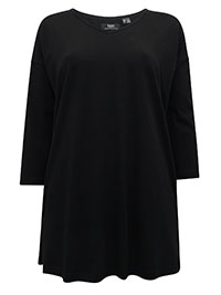 BLACK Cotton Rich 3/4 Sleeve Top - Size 10/12 to 22/24 (S to XL)
