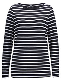 BLACK Long Sleeve Cotton Jersey Striped T-Shirt - Plus Size 18/20 to 26/28 (L to 2XL)