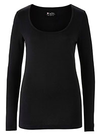BLACK Scoop Neck Long Sleeve Top - Plus Size 14/16 to 26/28 (M to 2XL)