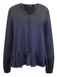 NAVY Pure Cotton Long Sleeve Peplum Top - Size 10 to 16 (S to XL)