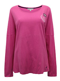 PINK Pure Cotton Badge Patch Long Sleeve Top - Size 8 to 18