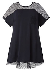 BLACK Scoop Neck Mesh Insert Beach Shirt - Size 10/12 to 22/24 (S to XL)