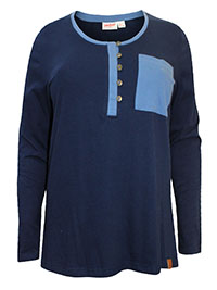 NAVY Pure Cotton Pocket Detail Roll Sleeve Henley Top - Size 6/8 to 26/28 (XS to 2XL)