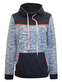 BLUE Pure Cotton Contrast Trim Hoodie - Plus Size 12 to 26