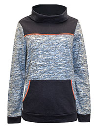 BLUE Pure Cotton Contrast Trim Roll Neck Top - Plus Size 12 to 22