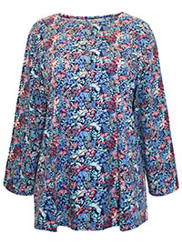 NAVY Floral Print 3/4 Sleeve Print Boat Neck Top - Plus Size 14 to 26 (S to 3X)