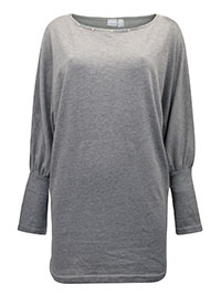 GREY Pure Cotton Pearl Trim Deep Cuff Top - Size 10/12 to 22/24 (S to XL)