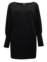 BLACK Pure Cotton Pearl Trim Deep Cuff Top - Size 10/12 to 22/24 (S to XL)
