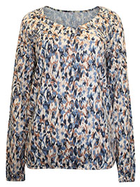 BLUE Long Sleeve Bubble Hem Printed Top - Size 8