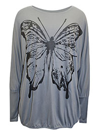 GREY Butterfly Print Bubble Hem Jersey Top - Plus Size 14/16 to 26/28 (M to 2XL)