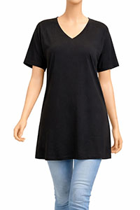 ULLAP BLACK Pure Cotton V-Neck T-Shirt - Plus SIze 16/18