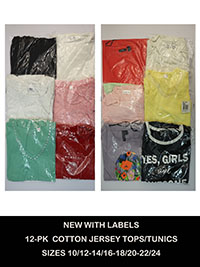 12-PACK Assorted Pure Cotton Mixed Styles Tops - Size 10/12 to 22/24