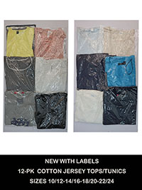 12-PACK Assorted Pure Cotton Mixed Styles Tops - Size 10/12 to 22/24