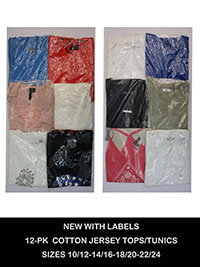 12-PACK Assorted Pure Cotton Mixed Styles Tops - Size 10/12 to 22/24