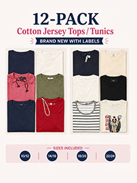 12-PACK Assorted Pure Cotton Mixed Styles Tops - Size 10/12 to 22/24
