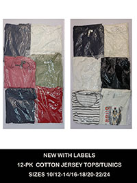 12-PACK Assorted Pure Cotton Mixed Styles Tops - Size 10/12 to 22/24