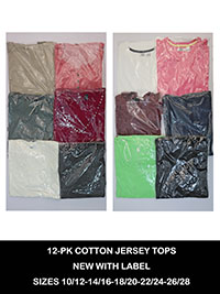12-PACK Assorted Pure Cotton Mixed Styles Tops - Size 10/12 to 26/28