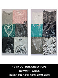 12-PACK Assorted Pure Cotton Mixed Styles Tops - Size 10/12 to 26/28