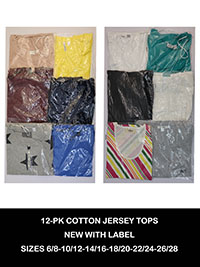 12-PACK Assorted Pure Cotton Mixed Styles Tops - Size 6/8 to 26/28