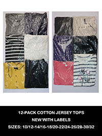 12-PACK Assorted Pure Cotton Mixed Styles Tops - Size 10/12 to 30/32