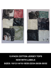 12-PACK Assorted Pure Cotton Mixed Styles Tops - Size 10/12 to 30/32