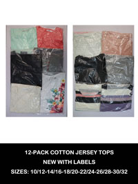 12-PACK Assorted Pure Cotton Mixed Styles Tops - Size 10/12 to 30/32