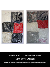 12-PACK Assorted Pure Cotton Mixed Styles Tops - Size 10/12 to 30/32