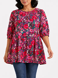 RED Floral Print Puff Sleeve Blouse - Size 10