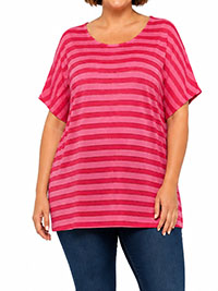 Pink Striped Oversized Short Sleeve Top - Size 16 to 22