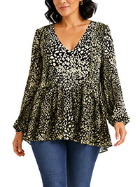 BLACK Gold Animal Print Shimmer Occasion Blouse - Size 10 to 20