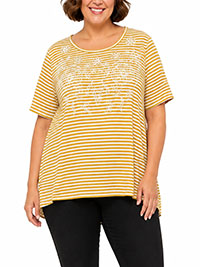 YELLOW Stripe Floral Broderie Cotton Top - Size 10 & 26