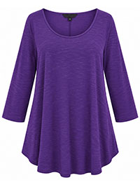 PURPLE Slub Jersey Three Quarter Sleeve Top - Size 16 to 20